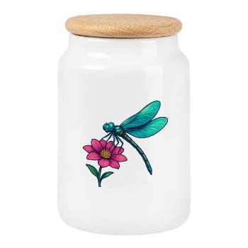 Libelle auf der Blume  - Keksdose mit Holzdeckel - Weiß - Vorne