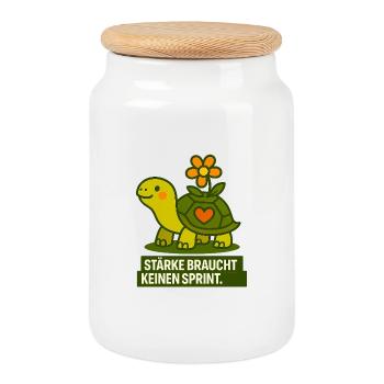 Starke_braucht_kein_Spint - Cookie Jar with Wooden Lid - white - Front
