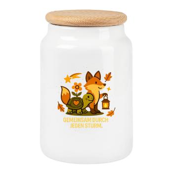 Gemeinsam_dur_jeden_Strum - Cookie Jar with Wooden Lid - white - Front