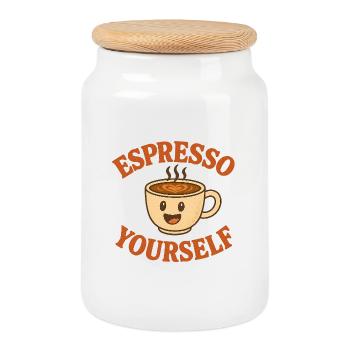 Espresso vous-même - Boîte à biscuits avec couvercle en bois - blanc - Devant
