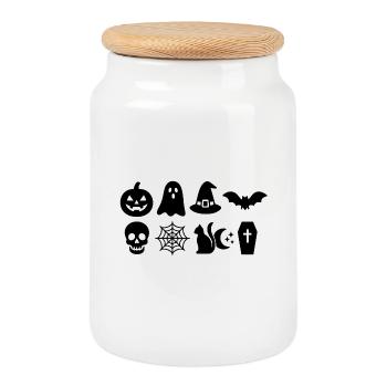 Graphique d’Halloween avec des fantômes et des citrouilles - Boîte à biscuits avec couvercle en bois - blanc - Devant