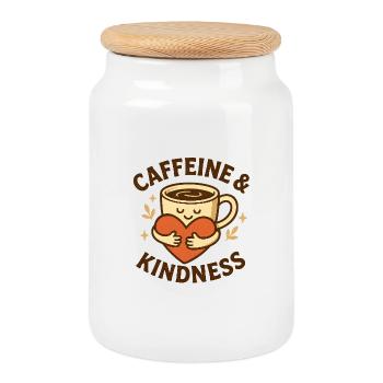 Caffeine and Kindness - Cookie Jar with Wooden Lid - white - Front