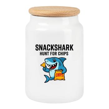 Requin mignon avec des puces - Boîte à biscuits avec couvercle en bois - blanc - Devant