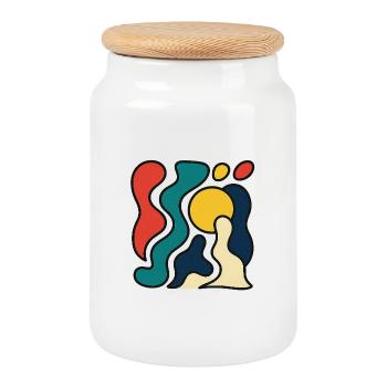 Design abstrait avec soleil jaune - Boîte à biscuits avec couvercle en bois - blanc - Devant