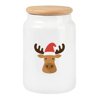 Drôle d’orignal avec chapeau de Noël - Boîte à biscuits avec couvercle en bois - blanc - Devant