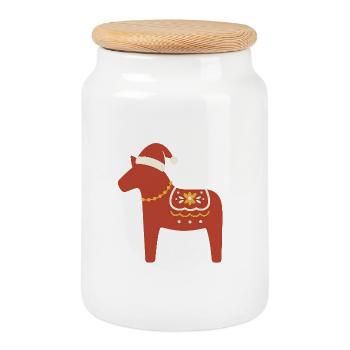 Dala Cheval Noël - Boîte à biscuits avec couvercle en bois - blanc - Devant