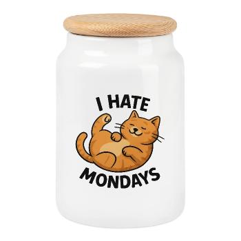 Charming cat drawing with sarcastic saying - Cookie Jar with Wooden Lid - white - Front