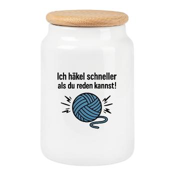 Die Strick-Turbine - Keksdose mit Holzdeckel - Weiß - Vorne