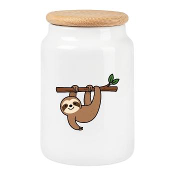 Paresseux mignon sur branche - Boîte à biscuits avec couvercle en bois - blanc - Devant