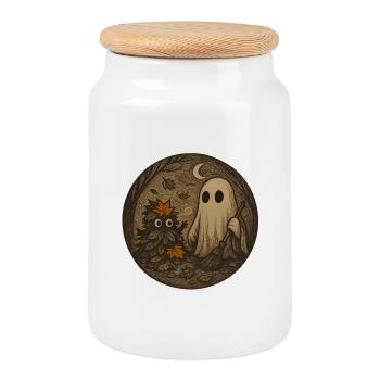 Ghostly Forest Night Illustration - Cookie Jar with Wooden Lid - white - Front