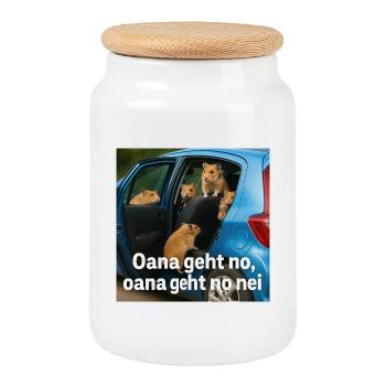 Hamsterabenteuer_im_blauen_Auto - Keksdose mit Holzdeckel - Weiß - Vorne