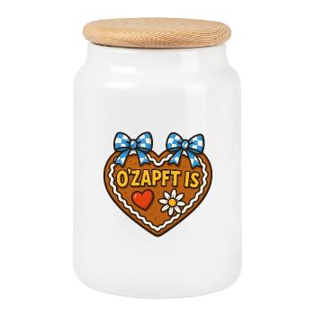 O ZAPFT IS - Cookie Jar with Wooden Lid - white - Front