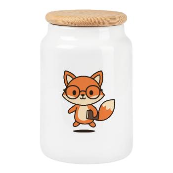 Mignon renard intelligent avec des lunettes et un livre - Boîte à biscuits avec couvercle en bois - blanc - Devant