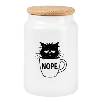 Sarcasme du café Nope Cat - Boîte à biscuits avec couvercle en bois - blanc - Devant