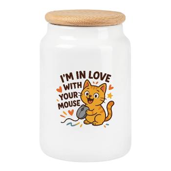 Lovely cat in love with mouse - Boîte à biscuits avec couvercle en bois - blanc - Devant