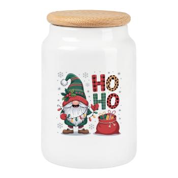 Weihnachtsmann Wichtel - Keksdose mit Holzdeckel - Weiß - Vorne