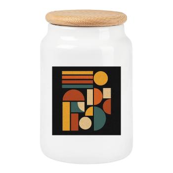 Geometric Colour Forms Retro - Cookie Jar with Wooden Lid - white - Front