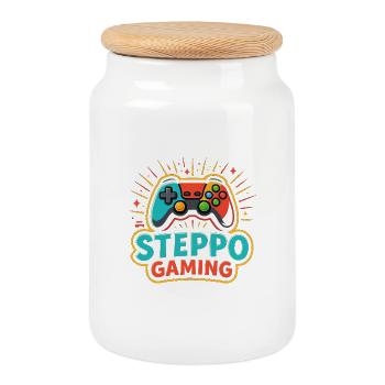 Steppo Gaming Controller Logo - Keksdose mit Holzdeckel - Weiß - Vorne