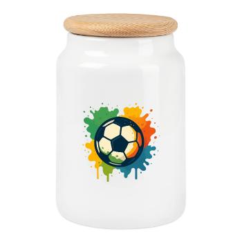 Conception colorée d’éclaboussures de football - Boîte à biscuits avec couvercle en bois - blanc - Devant