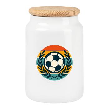 Retro Sonnenuntergang Fußball Kranz - Keksdose mit Holzdeckel - Weiß - Vorne