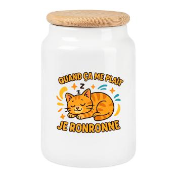 Cat purrs when I like it - Cookie Jar with Wooden Lid - white - Front