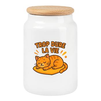 Trop Dure La Vie Chat Dort - Boîte à biscuits avec couvercle en bois - blanc - Devant
