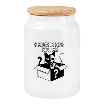 Schrödingers Katze Box-Design - Keksdose mit Holzdeckel - Weiß - Vorne