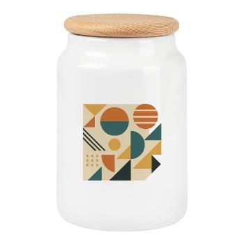 Geometric Color Tiles Pattern - Cookie Jar with Wooden Lid - white - Front