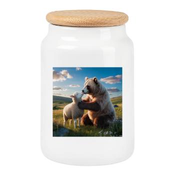 L’Agneau Bond du Cœur dans le champ - Boîte à biscuits avec couvercle en bois - blanc - Devant