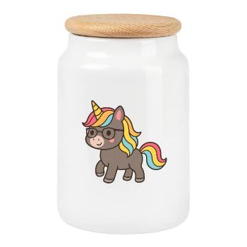 Pastell Unicorn mit Brille - Keksdose mit Holzdeckel - Weiß - Vorne
