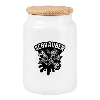 Schrauber Kraftwerk Logo - Keksdose mit Holzdeckel - Weiß - Vorne