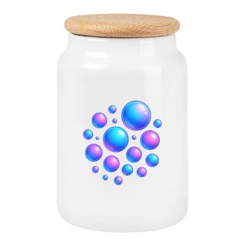 Iridescent bubbles neon colors - Cookie Jar with Wooden Lid - white - Front