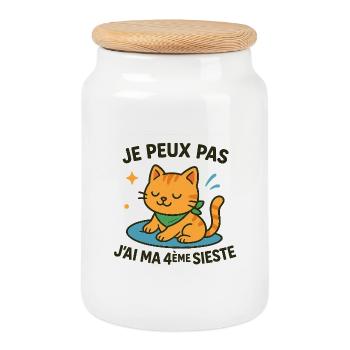 Chat zen en sieste je peux pas - Boîte à biscuits avec couvercle en bois - blanc - Devant