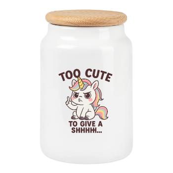 Drôle de chemise licorne « Trop mignon pour donner un chut » - Boîte à biscuits avec couvercle en bois - blanc - Devant