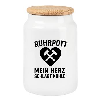 Ruhrpott – mein Herz schlägt Kohle | Bergbau Herz  - Keksdose mit Holzdeckel - Weiß - Vorne