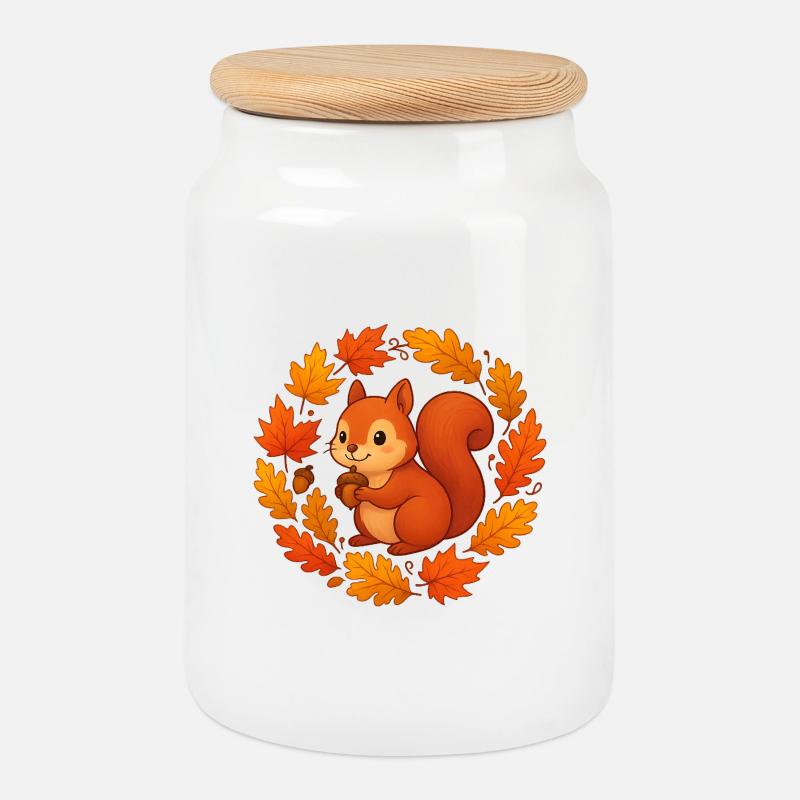 Herbstliches Eichhörnchen im Laubkranz - Keksdose mit Holzdeckel - Weiß