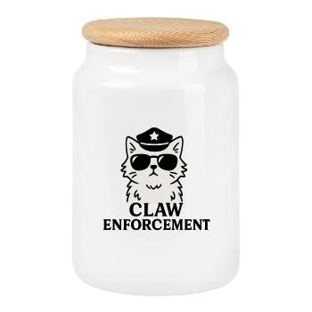 Claw Enforcement – Funny Cat Shirt - Cookie Jar with Wooden Lid - white - Front