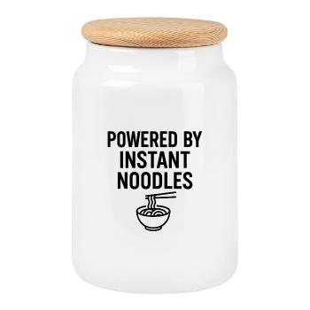 Powered by Instant Noodles – Fun Shirt - Keksdose mit Holzdeckel - Weiß - Vorne