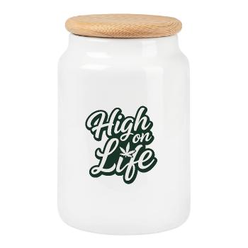 Cannabis, Haut, Drôle - Boîte à biscuits avec couvercle en bois - blanc - Devant
