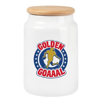 Golden Touchdown – Le football rencontre le GOAAAL - Boîte à biscuits avec couvercle en bois - blanc - Devant