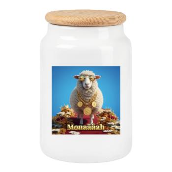 Bling Sheep with Coin Chains - Cookie Jar with Wooden Lid - white - Front