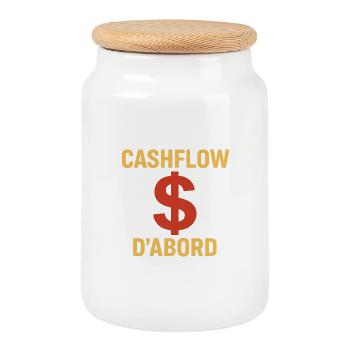 Cashflow zuerst – Priorität für Investoren - Keksdose mit Holzdeckel - Weiß - Vorne