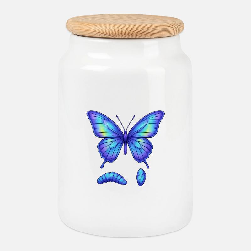 Blauer Gradientschmetterling - Keksdose mit Holzdeckel - Weiß