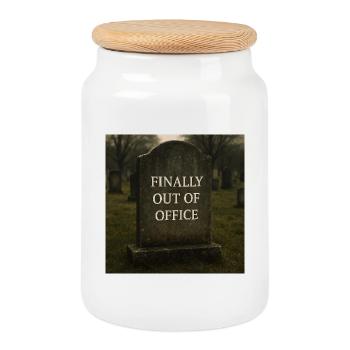 Finally Out of Office Saying - Cookie Jar with Wooden Lid - white - Front