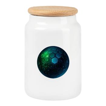 Neon Hexagon Kugel - Keksdose mit Holzdeckel - Weiß - Vorne