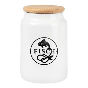 Pisces Circle Zodiac Sign - Cookie Jar with Wooden Lid - white - Front
