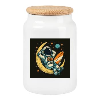 Cosmos lunaire Astro Surfer - Boîte à biscuits avec couvercle en bois - blanc - Devant