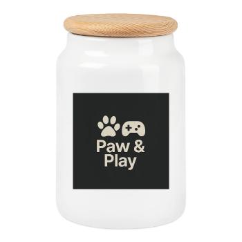 Paw & Play - Cookie Jar with Wooden Lid - white - Front
