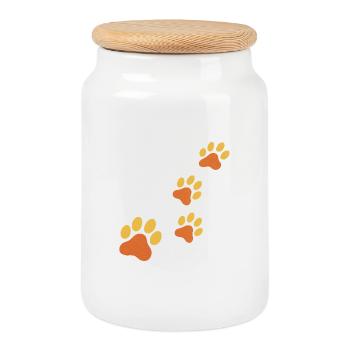 Trace d’empreinte de patte en orange - Boîte à biscuits avec couvercle en bois - blanc - Devant