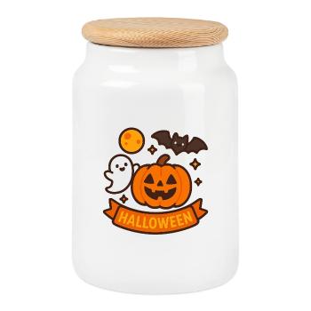Pumpkin Face Halloween Banner - Cookie Jar with Wooden Lid - white - Front